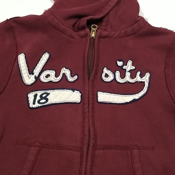 🎁5/$25 Joe Fresh Hoodie Boy Size 4 Varsity Burgundy Distressed Full Zip - Picture 3 of 7